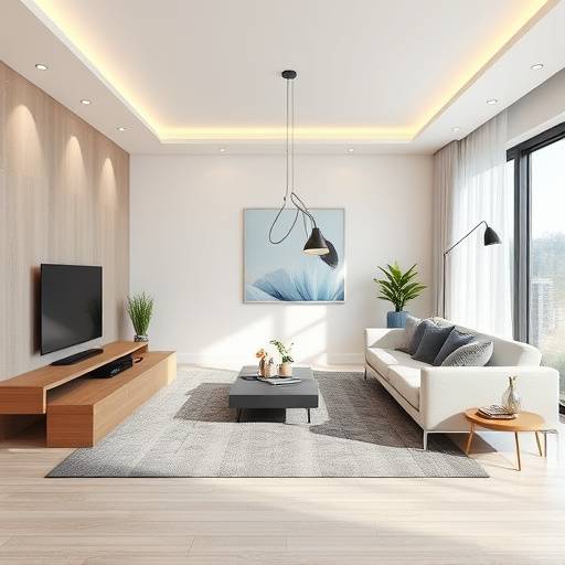 A 3D rendering of a modern living room designed by the company