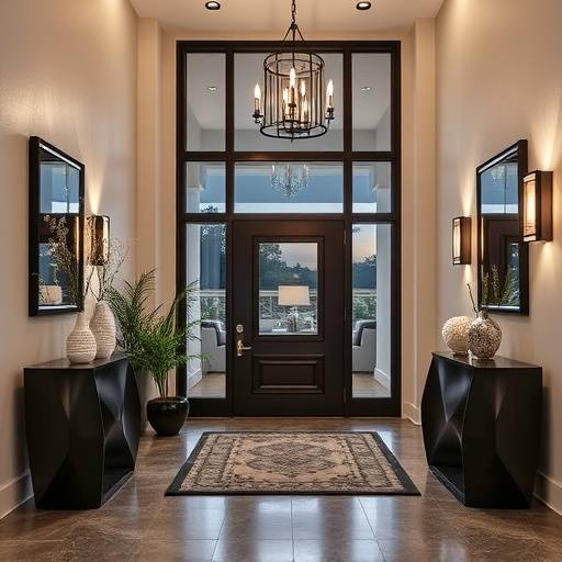 An inviting and modern entryway with stylish lighting and elegant decor.